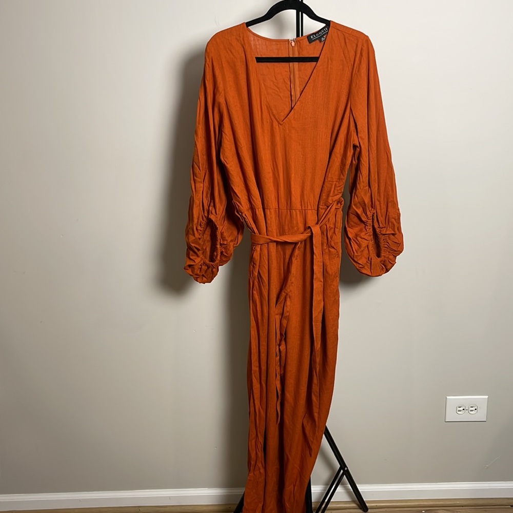 Plus Size V Neck Jumpsuit | Tie Waist and puff sleeve | Size 18